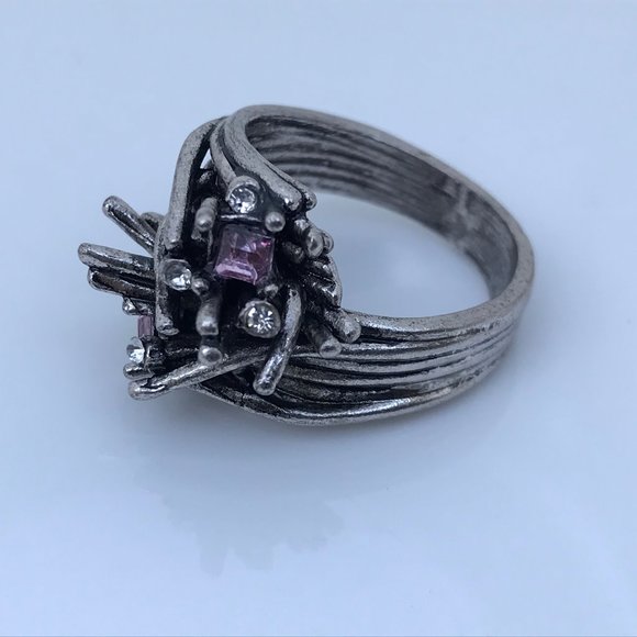 Women Ring Pink Gemstone Silver Tone Wedding Band - Picture 3 of 13